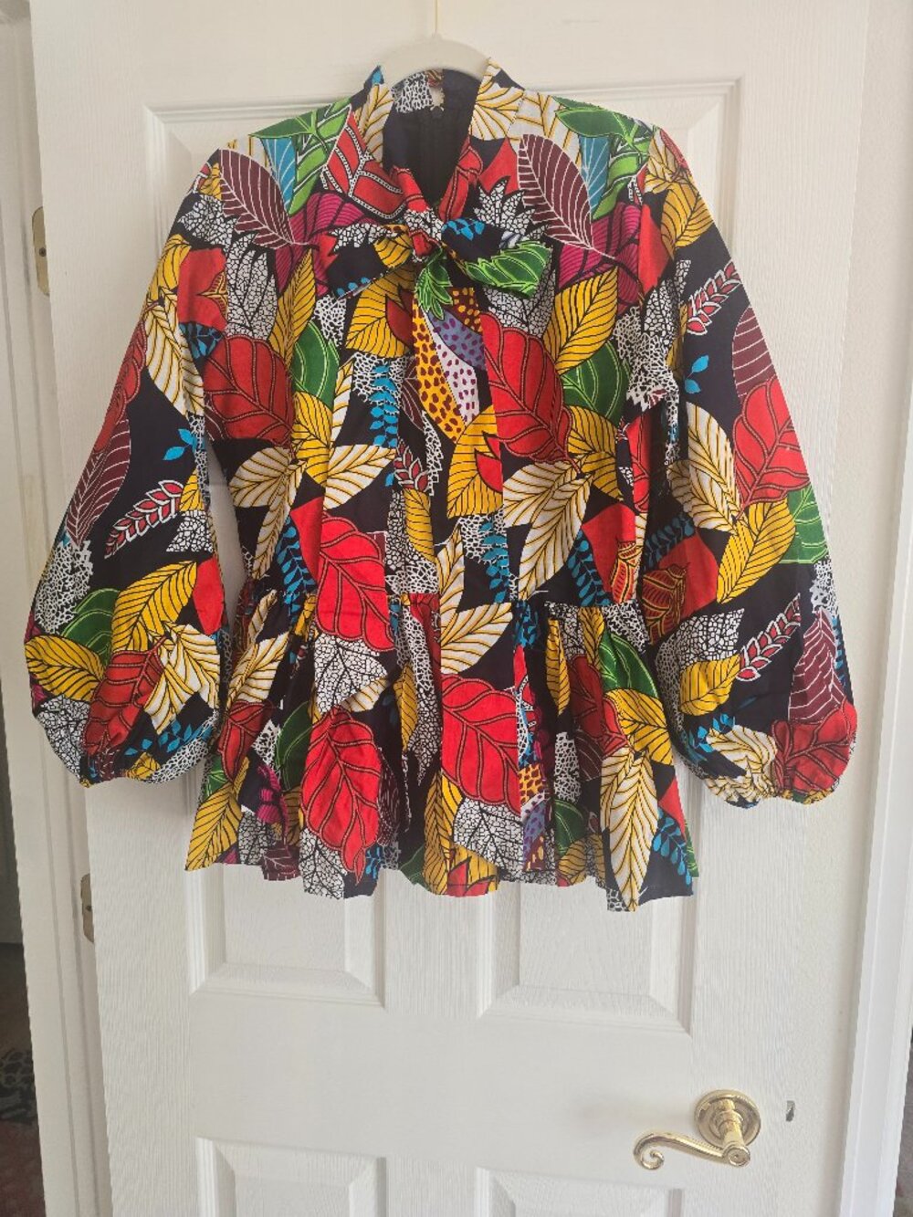 Mae Otti Womens Blouse Leaf Print Peplum Large